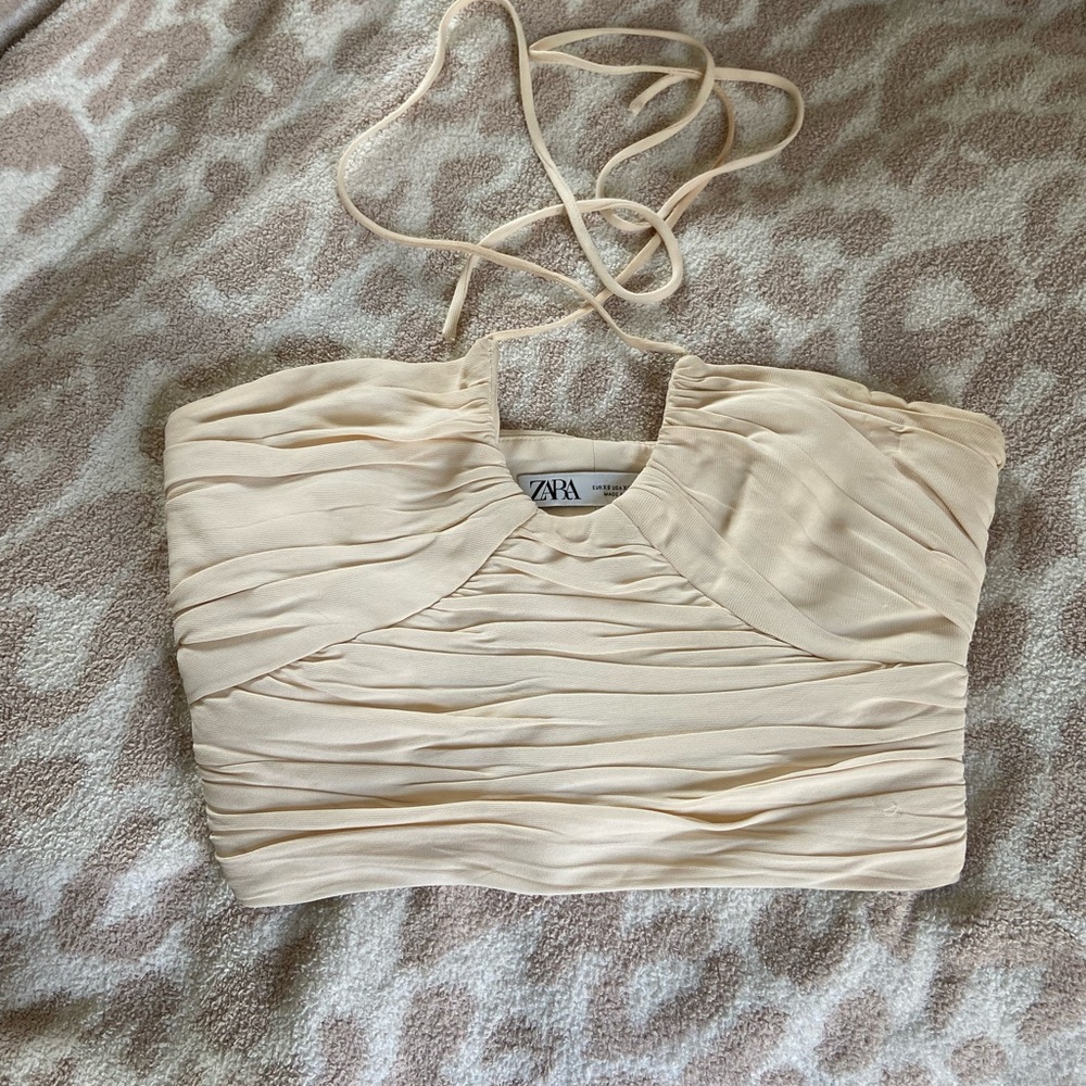 Zara Cream Ruched Women's Crop Top XS